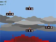 Play BomberKeys free online typing defense game - screen showing a keyboard sequence needed to destroy an incoming obstacle