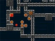 Kulkis - Hard Edition game screen showing the small Kulkis ball character bouncing in a very tight area surrounded by spikes and colorful blocks.
