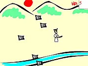 Feudal Showdown free online dodge game screenshot showing a character evading ninja stars