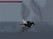 Headless Havoc free online game screenshot, Headless Horseman riding a horse and swinging a sword, dark horror action game