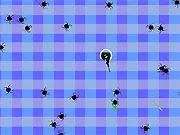The player character surrounded by numerous attacking spiders in the Mad Spiders survival free online game.