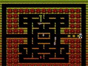 Screenshot of Ore Man retro arcade game showing a small pixelated character digging tunnels underground near enemies and collectible diamonds