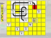 Railroad Tracks Puzzle online game screenshot showing a grid with track pieces and numbered stations