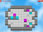 Screenshot of the Push 'n' Snap puzzle game grid showing different colored square blocks needing to be slid into matching colored floor gaps.