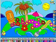 Tropical Island Paradise Coloring game free online with Tiki idols and beach scene