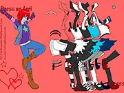 Screenshot of the Dress Up Arri free online game interface, showing the character Arri wearing a fashionable outfit and a large selection of clothes and accessories to the side.