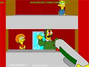 Screenshot from Homer The Flanders Killer game showing Homer Simpson aiming a weapon at the character Ned Flanders