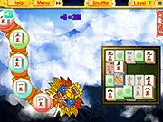 Dragon Mahjong game screen showing classic Mahjong tiles arranged in a large pyramid, with a visual timer represented by a dragon flying across the top