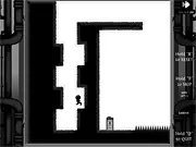 The main character standing on a platform in the minimalist, black-and-white puzzle game Alt Shift, illustrating the unique world-flipping mechanic