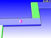 Gameplay of Pink Ball 3D online, guiding a pink sphere through a narrow 3D maze platform using arrow keys