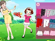 Playground Girl Dressup free online game screenshot, showing Bonnie dressed in a summer outfit ready to play at the park with her water gun and ice cream.