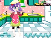 Cute Muffin Girl Dressup free online game screenshot, showing Jane in a stylish apron baking muffins for a barbeque.