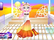 Desert Elf Dress Up free online game image showing a beautifully styled elf named Beowyn wearing flowing desert robes and intricate gold jewelry.