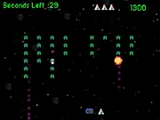 Screenshot of Timed Invasion arcade game showing a laser cannon shooting at rows of descending 8-bit alien invaders