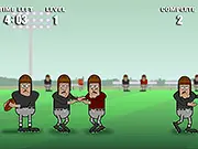 Gridiron Geezers game screenshot showing two older men in rugby gear passing and catching a high-flying ball