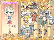 Hanitea Dress Up game screenshot featuring a cute anime girl in a stylish winter outfit