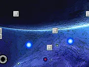 Spaceship gliding through a tight, star-filled corridor while dodging green laser orbs and asteroids in the free online game Space Glide