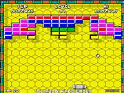 The paddle and ball smashing through colored bricks and collecting power-ups in the Batty II free Arkanoid arcade game.