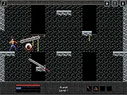 Character fighting a demon in a dark, randomly generated castle dungeon in the free online game Ars Notoria