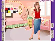 Play Tropical Lady Dressup free online game, showing a young woman dressed in stylish, colorful summer fashion on a sunny beach.