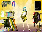 Synthia in Glory Fashion Dressup game, play free model dress up online, stylish girl in yellow and purple outfits