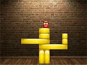 The game screen for Golds Rush showing a precarious tower of yellow gold bricks supporting a single, fragile red square block