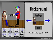 Make a Mobster Creator game screenshot, custom-designed gangster character with a weapon and hat, free online character creation game