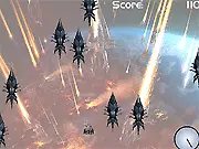 Mass Effect: Avoid the Reapers free online survival game featuring a starship fleeing the huge Reaper ships on PlayArcadeHub
