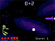 Playing Mathema online, solving a math problem to shoot down a rocket with a number keypad