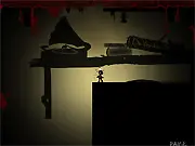 The Silhouette online game screenshot, a black character jumping across a series of black platforms against a dark background, free minimalist platformer game
