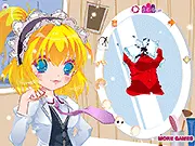Lolita Makeover online dress up game screenshot showing a girl wearing a ruffled, layered dress with a large bow and elegant accessories
