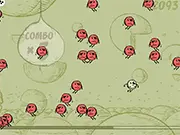 Mr. Mothball 2: Cotton Carnage! action screenshot with the hero shooting white cotton balls at various enemies