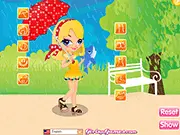 Cute girl in a raincoat and umbrella, Play in the Rain Dressup free online fashion game