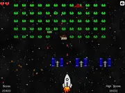 Spaceship firing lasers at a formation of alien invaders in the classic vertical shooter game Invasion Old