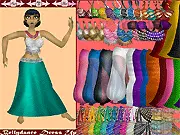 Bellydance Dress Up free online fashion game showing a styled dancer in an ornate costume with jewelry and veils