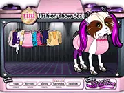 Cute puppy models wearing stylish outfits for the runway in the Tini Puppini: Fashion Show Designer free online game