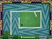 18 Goal Golf game screenshot showing a football near a hole with various obstacles, free online footgolf game