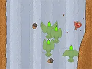 Screenshot of Squirrelfall free online game showing an animated squirrel rapidly falling down a narrow shaft, dodging various brown and green obstacles.
