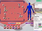 Screenshot of Bacteria Tower Defense showing complex maze built with various cell towers, white blood cells attacking a red virus, close-up of the strategic map