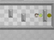 Screenshot of Attack of the Giant Viruses, a maze puzzle game with colorful virus characters and a blue navigation path.