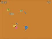 Screenshot of Cuttlefish Dream showing a cuttlefish swimming in a strange, colorful underwater environment surrounded by smaller fish, abstract arcade game graphics