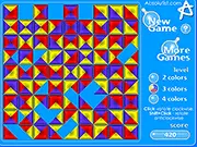 Screenshot of Rotate Mania game showing a vertical tower of colorful, stackable block shapes that need to be rotated to match colors for removal.