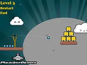 Screenshot of the Cute Physics slingshot game showing a structure of cute ninja boxes waiting to be knocked down by a launched ninja ball.
