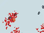 Radical Fishing game screenshot, showing the three phases: a fishing hook descending into a dark sea, a close-up of the line pulling up a massive clump of fish, and a pixelated scene of a fisherman shooting fish in the air above a boat.