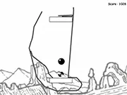 Gravity Master free online game screen showing a black ball, spinning yellow orbs, and white drawn shapes guiding the ball's path