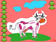 Funny Cow Coloring free online game screen showing an unfinished illustration of a cow ready to be colored