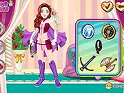 A female superhero character standing in a power pose, ready for a fashion makeover with a selection of masks and costumes in the free online game Superhero Makeover