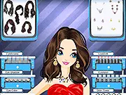 Model wearing a sleek, solid color dress and sophisticated accessories in the free online dress-up game