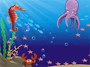 Little Fish V2 online game screen showing a small fish swimming near a glowing starfish and avoiding another fish