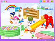 All Cute Friend game screen showing a colorful decorated playhouse for kids with cute furniture and toys